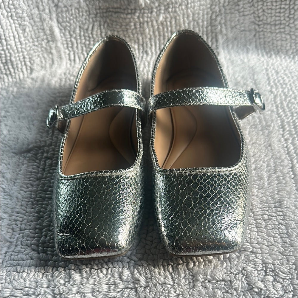 Silver Ballet Flats Shoes Women Size 7